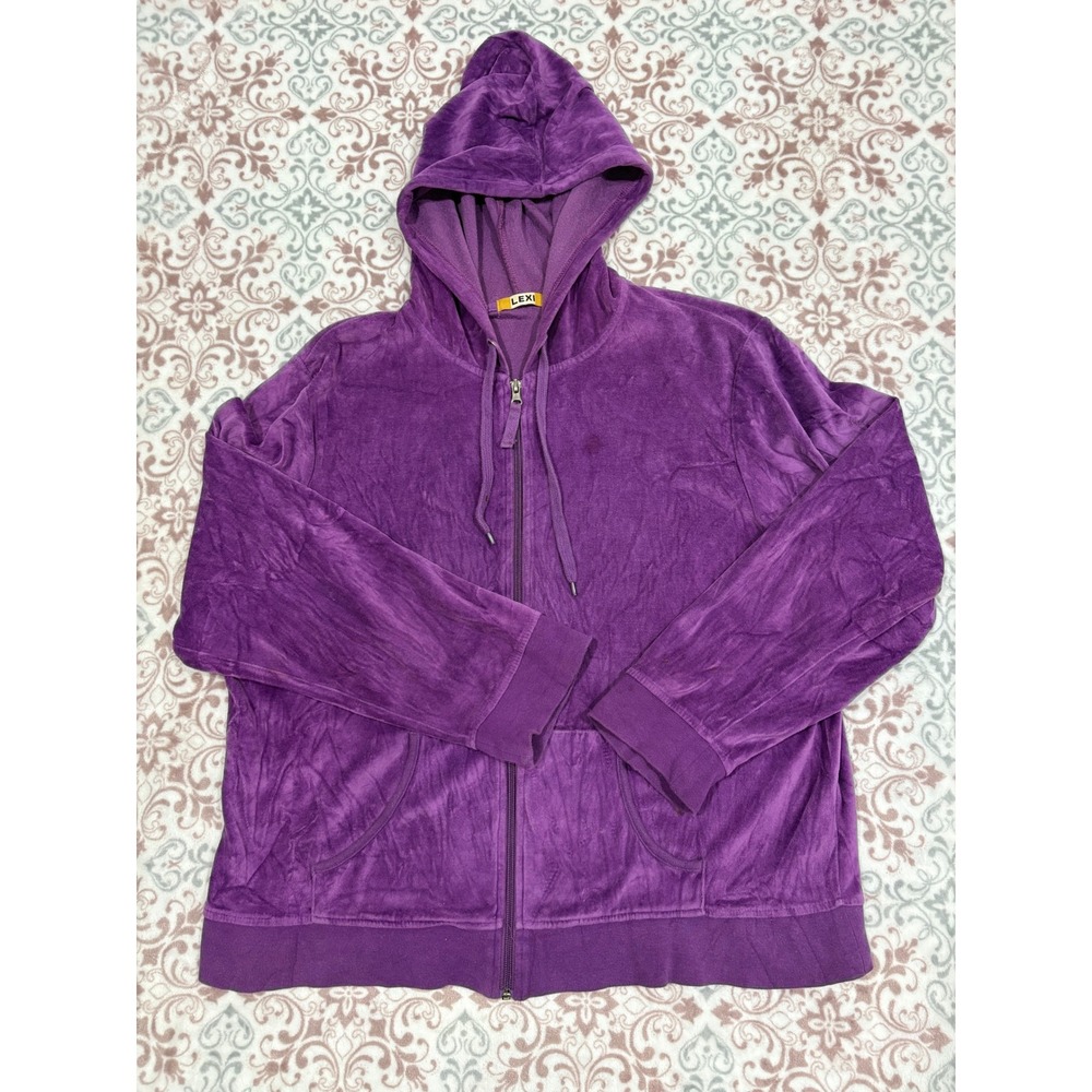 Lexi Purple Velour Zip Up Hoodie Womens Plus Size 1X KY7258X Cotton Blend